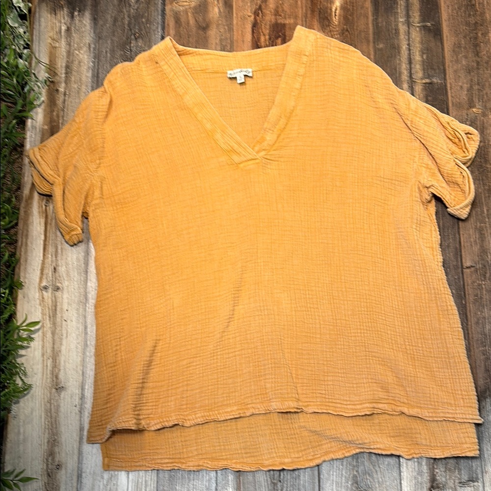 Wonderly Cotton Gauze  Mustard V-Neck Top XL